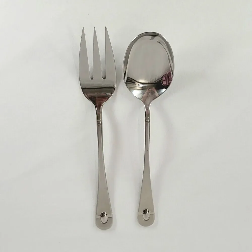 Oneida Satin Jupiter 18/10 Stainless Flatware Serving Set Spoon Meat Fork Retro